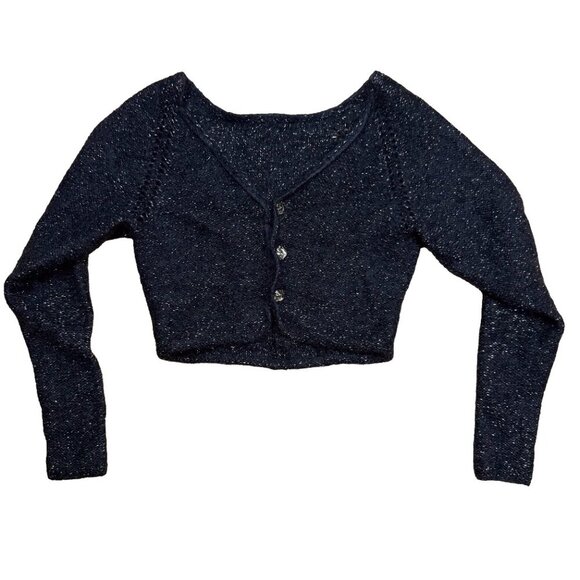 SOFT Mohair Alpaca Shiny Cropped Knitted Metallic Charcoal Jewel Cardigan XS - Picture 5 of 5
